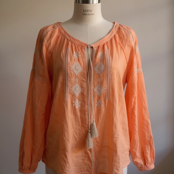 Loft Boho Tie Front Super Light Orange Top. Size Small. Loose fitting. - Picture 1 of 6